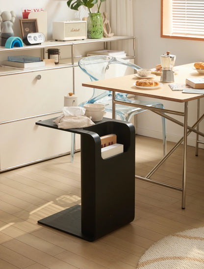 C-Shaped Convertible Wood Side Table With Storage