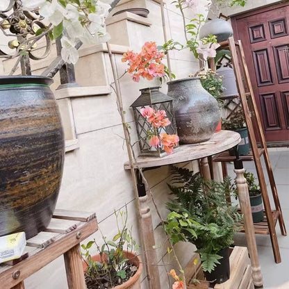 Rustic Wooden Half-Moon Round Corner Entryway Table with Iron Detailing