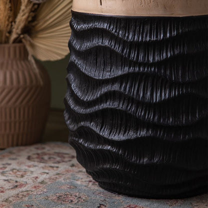 Textured Solid Wood Side Table – Natural Top & Sculpted Base