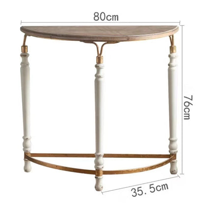 Rustic Wooden Half-Moon Round Corner Entryway Table with Iron Detailing