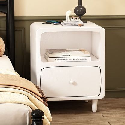 Standing Bedside Table – Nightstand with Drawer and Open Shelf