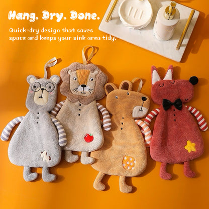 Cute Animal Hanging Hand Towel | Quick-Dry Plush Kitchen & Bathroom Towel