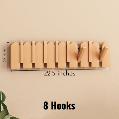 Modern Folding Wooden Wall Hook Rack (3–12 Hooks)