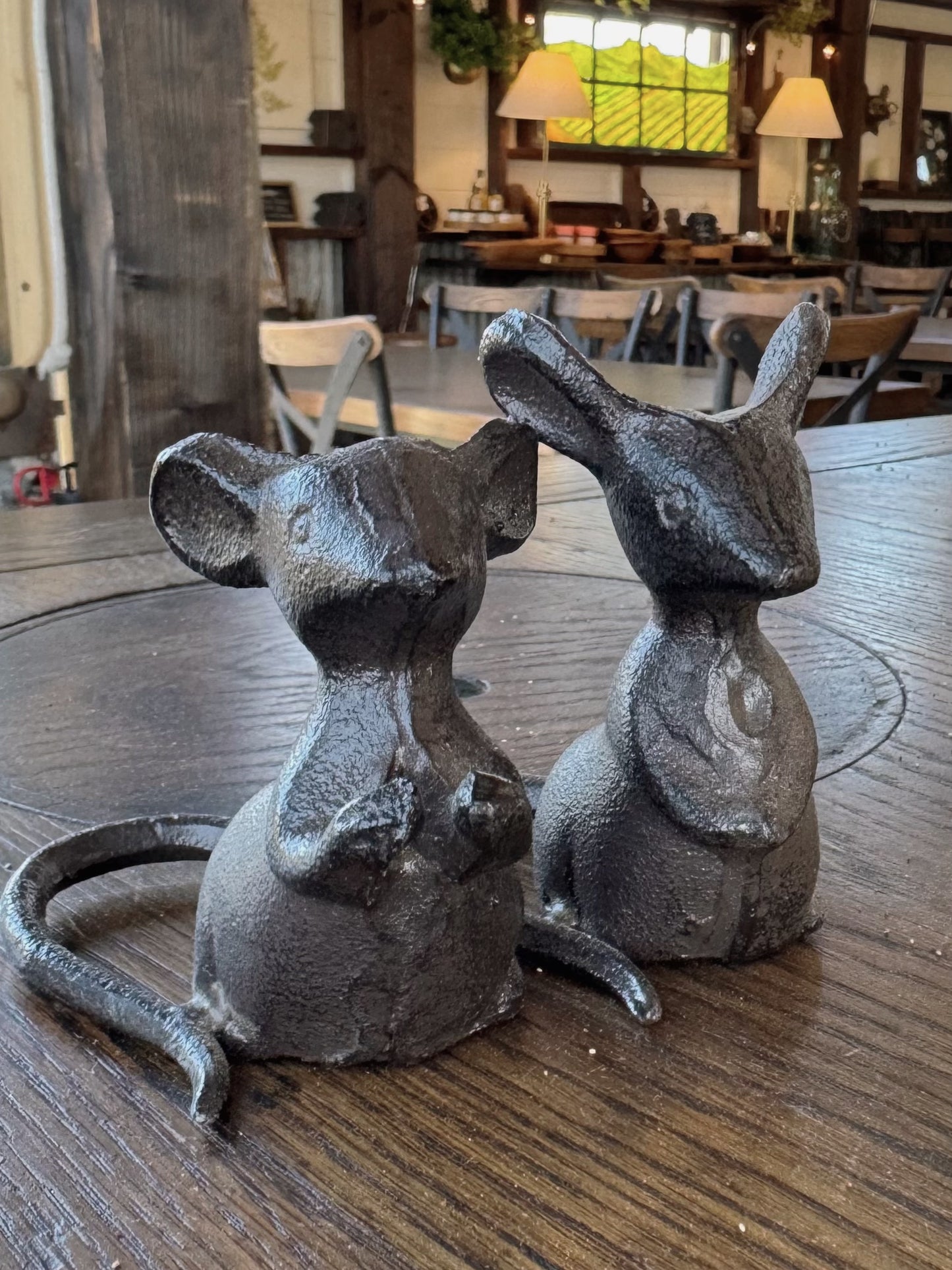 Cast Iron Mouse Figurines – Rustic Vintage Animal Sculptures for Desk or Shelf | Minimalist Industrial Home Decor Accents Set of 2
