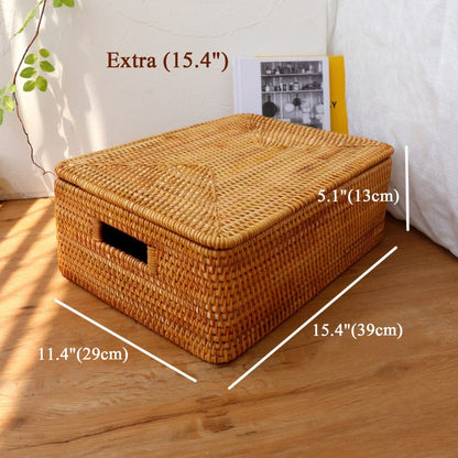 Handmade Woven Rattan Basket with Lid – Multi-Size Storage Box for Bathroom, Closet, or Living Room
