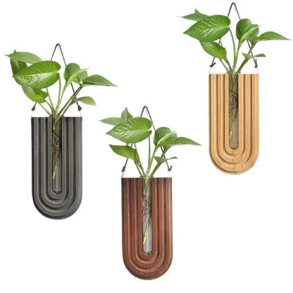 Wall-Mounted Wooden Vase Holder – Modern Minimalist Decor