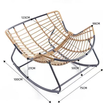 Oversized Outdoor Papasan Rocking Chair with Soft Cushion | Rattan Frame Lounge Chair for Patio & Living Room