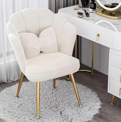 Floral Vanity Chair Soft Accent Chair Accent Chaise Chair for Living Room/Bed Room Shell Shape Vanity Chairs with Petal Metal Legs Stylish and Functional