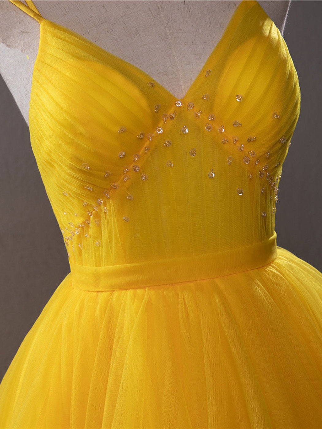 Yellow v neck high low prom dress yellow evening dress