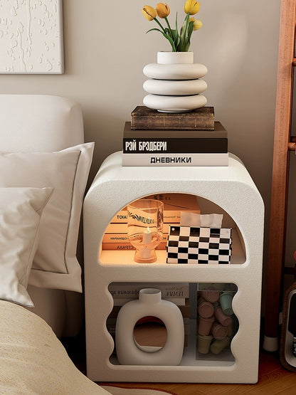 Boho White Side Table Wavy Storage Shelf from Ercmck