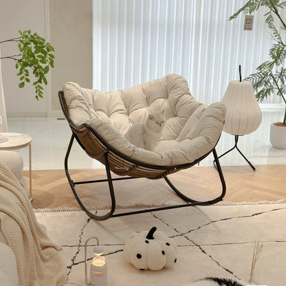 Outdoor Papasan Rattan Rocking Chair with Soft Cushion