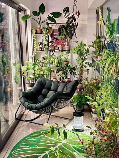 Outdoor Papasan Rattan Rocking Chair with Soft Cushion