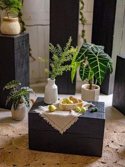 Charcoaled Pedestal Stand - Solid Wood - Display Base for Home Decor, Sculptures, or Plants