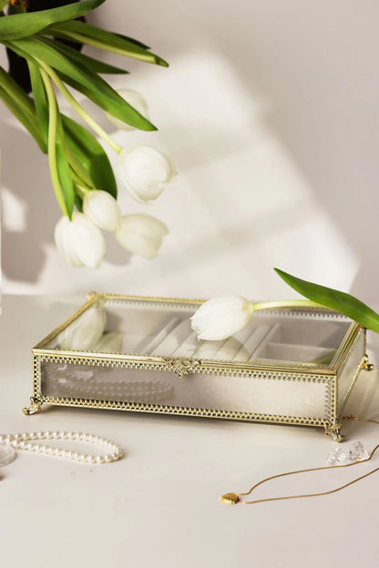 Crystal Sparkle Glass Jewelry Storage Box Desktop Organizer