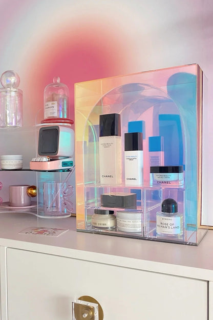 Iridescent Tabletop Shelf for Makeup Acrylic Organizer Vanity Storage