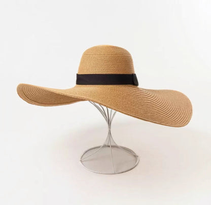 Audrey Hepburn Oversized Floppy Straw Hat – Extra Wide-Brim Summer Sun Hat for Women | Elegant Beach Hat with Black Ribbon | UV Protection & Chic Vacation Style