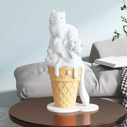 Ice Cream Melting Cat Sculpture – Sweet, Playful Decor