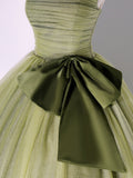 Green A Line Tulle Long Prom Dresses, Green Formal Evening Dress