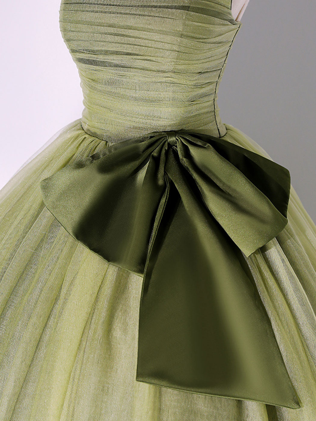 Green A Line Tulle Long Prom Dresses, Green Formal Evening Dress
