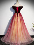 Burgundy A line tulle sequin long prom dress burgundy formal dress