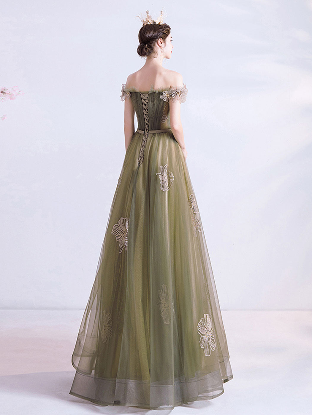 A-Line Green Tulle Long Prom Dress