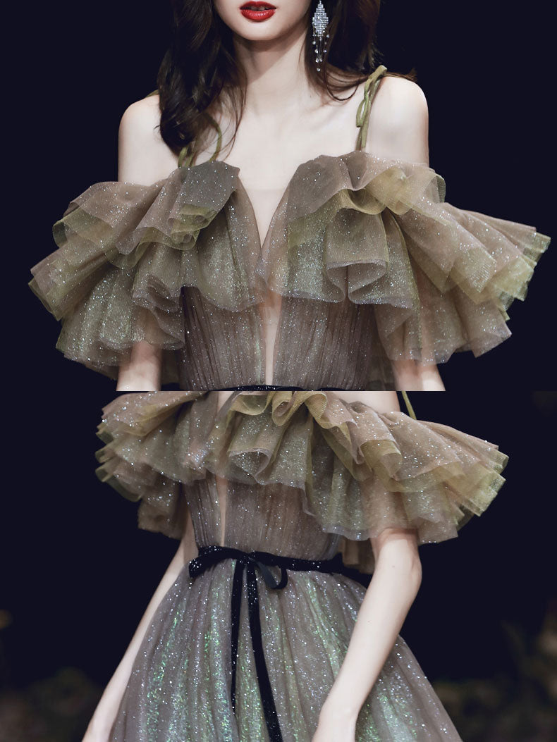 Elegant A line tulle long prom dress, tulle formal party dress