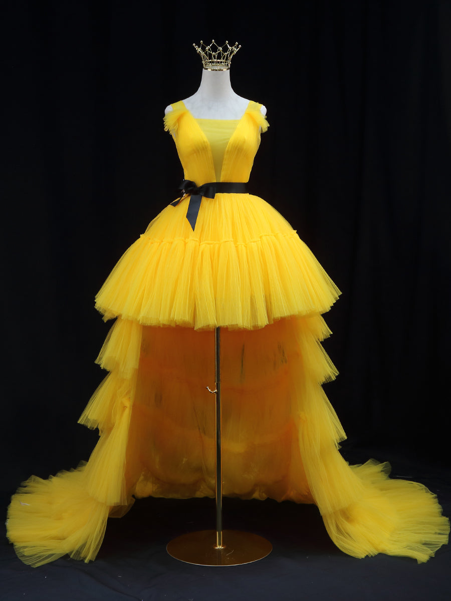 Yellow Tulle Prom Dresses, Yellow Formal Graduation Dresses