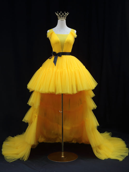 Yellow Tulle Prom Dresses, Yellow Formal Graduation Dresses