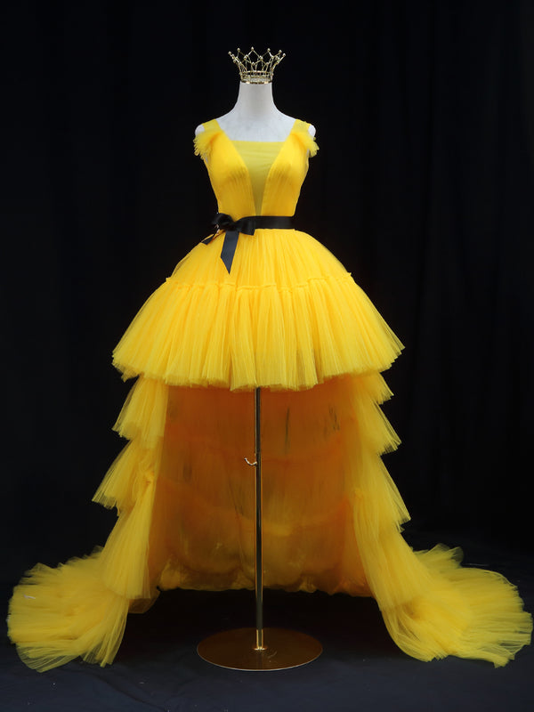 Yellow Tulle Prom Dresses, Yellow Formal Graduation Dresses