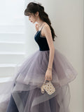 Purple sweetheart neck tulle long prom dress, purple evening dress