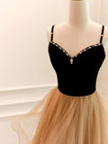 A-Line Champagne Tulle Long Prom Dress, Long Evening Dresses
