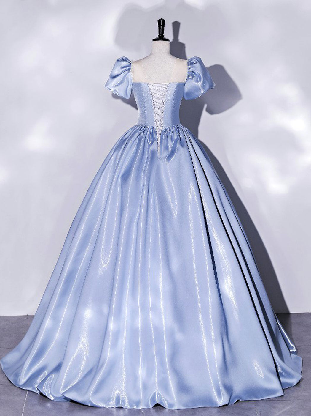 Blue Satin Long Prom Dress, Blue Satin Formal Evening Dress