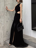 Black velvet long prom dress black velvet evening dress