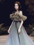 Elegant A line tulle long prom dress, tulle formal party dress