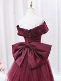 Burgundy Mermaid Tulle Long Prom Dress