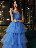 Blue Sweetheart Neck Long Prom Dress, Formal Blue Graduation Dress, Sweet 16 Dress