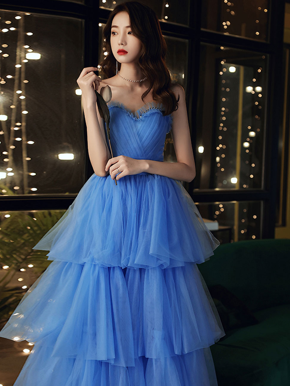 Blue Sweetheart Neck Long Prom Dress, Formal Blue Graduation Dress, Sweet 16 Dress