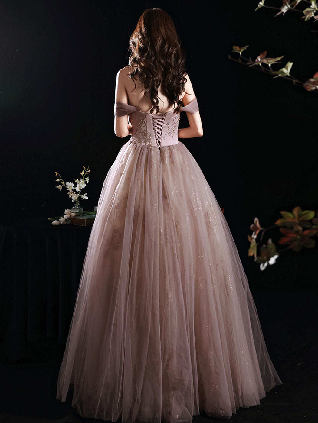 Aline Pink Long Prom Dress, Formal Pink Lace Graduation Dress with Sequin Lace Beading