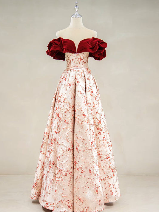 A-Line Off Shoulder Satin Long Prom Dress, Off Shoulder Long Formal Dress