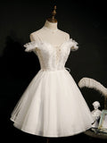 White Short Prom Dresses, Cute White Puffy Homecoming Dresses