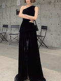 Black velvet long prom dress black velvet evening dress