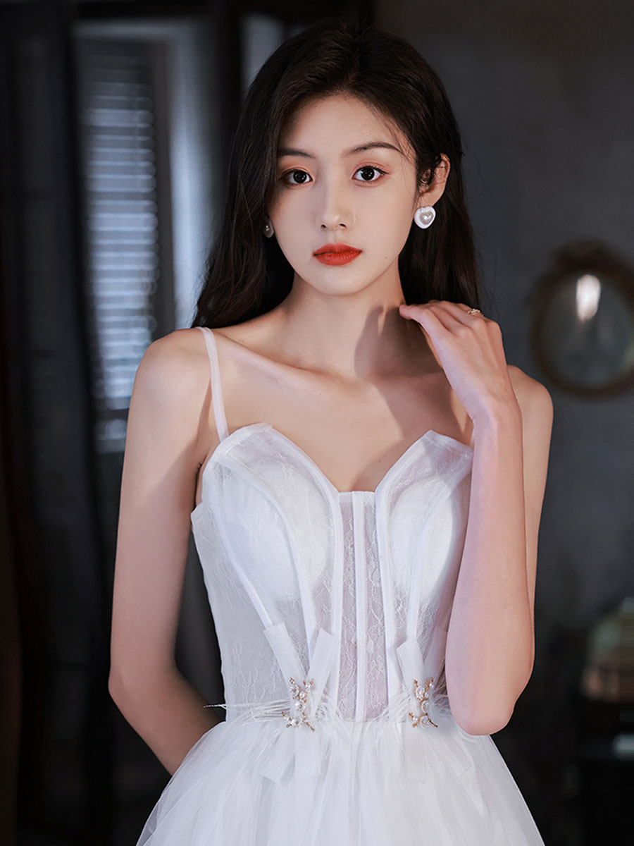 Cute white tulle short prom dress white homecoming dress