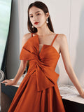 Simple orange satin long prom dress A line orange evening dress
