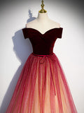 Burgundy A line tulle sequin long prom dress burgundy formal dress