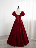 A line velvet burgundy long prom dress, burgundy bridesmaid dress