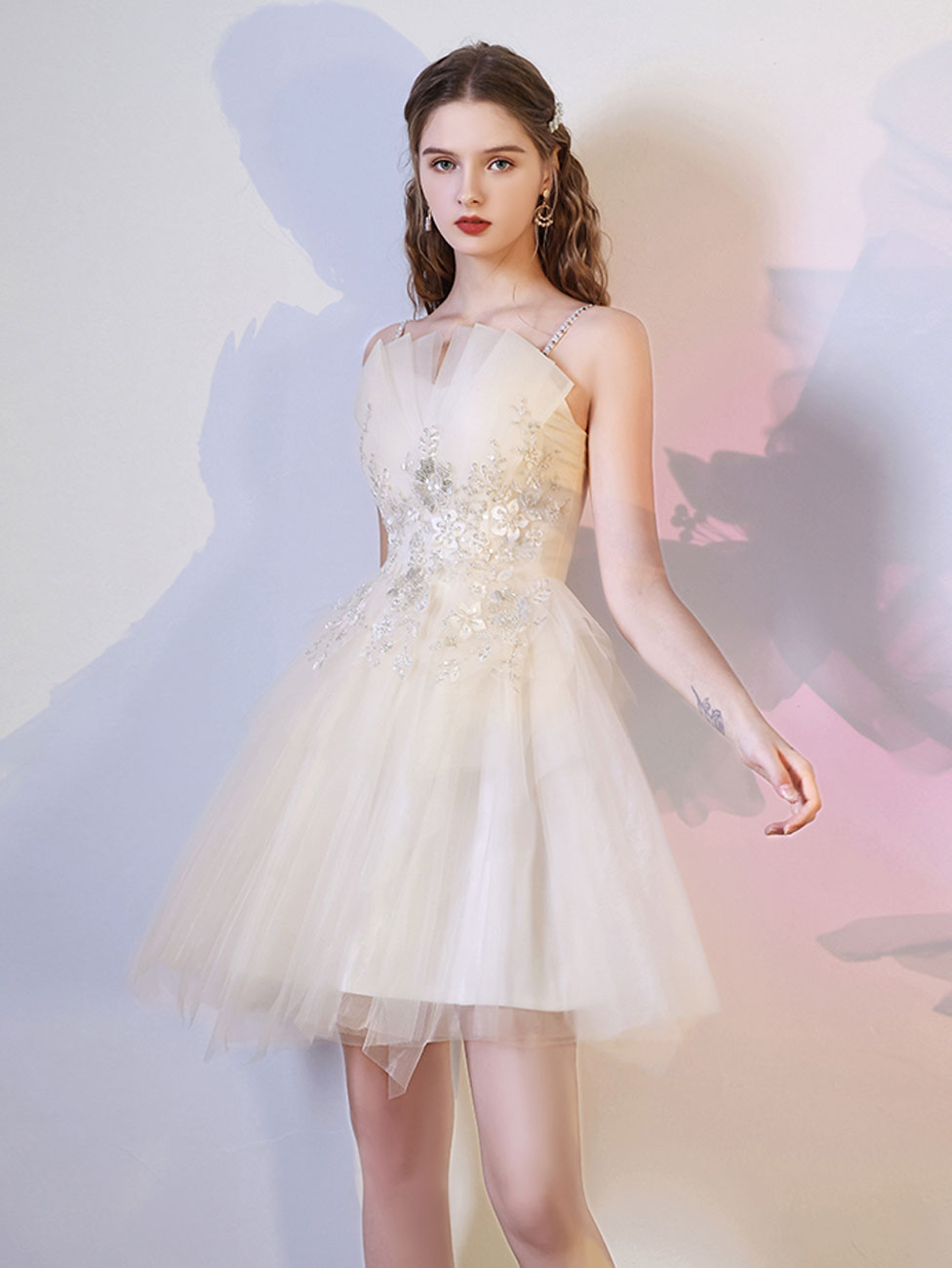 Champagne Mini/Short Prom Dresses, Champagne Homecoming Dresses