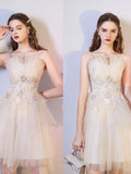 Champagne Mini/Short Prom Dresses, Champagne Homecoming Dresses