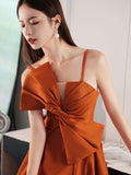 Simple orange satin long prom dress A line orange evening dress