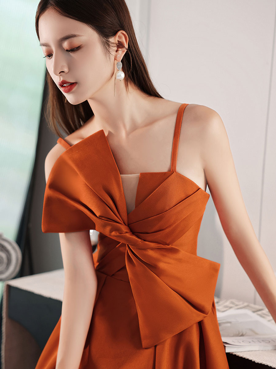 Simple orange satin long prom dress A line orange evening dress