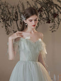 A Line Sweetheart Neck Green Long Prom Dresses, Green Formal Dresses